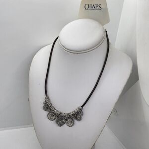 Nwt Chaps Brown Cord‎ Silver Tone Necklace